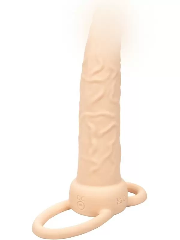 Реалистичная вибронасадка Performance Maxx Rechargeable Dual Penetrator, для двойного проникновения, 14 см, 10 режимов, светло-телесный