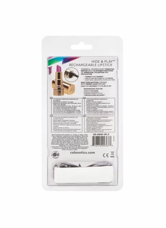 Вибропуля в форме губной помады HIDE & PLAY RECHRG LPSTK - PRP: 10 режимов вибрации, АБС-пластик