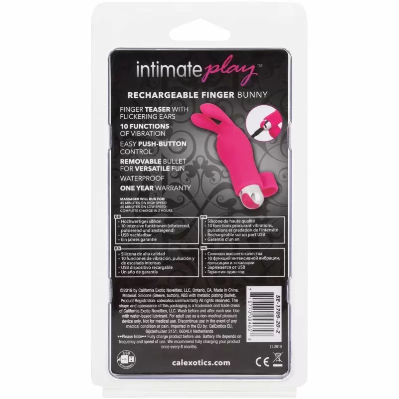 Универсальная вибронасадка на палец Finger Bunny, 10 режимов, 8,2 см, розовый