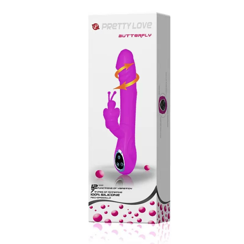 Вибромассажер-ротатор Butterfly с клиторальным стимулятором-бабочкой – розовый