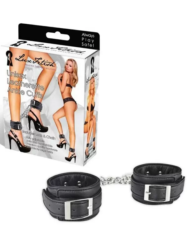 Унисекс поножи с цепями Unisex Leatherette Ankle Cuffs – черный