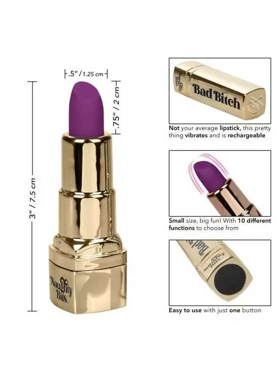 Мини-вибратор Naughty Bits Bad Bitch Lipstick, 7,5 см, 10 режимов, в виде помады
