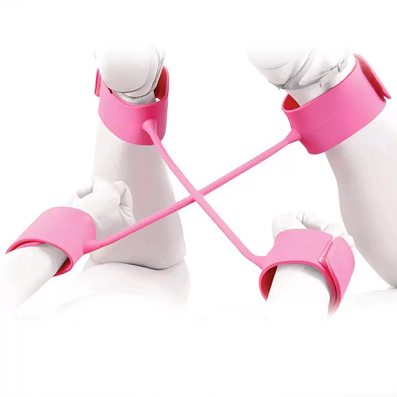 Набор наножников и наручников Silicone Submissions Hog Tie Cuffs – розовый