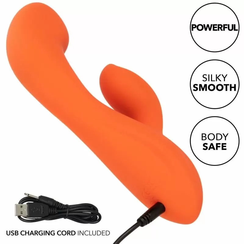 Изогнутый вибратор-кролик STELLA LIQUID SLCNE DUAL G, 17,8 см, силикон, оранжевый