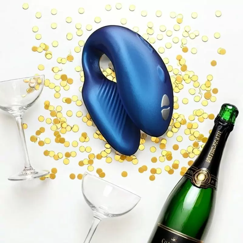 Сенсорный вибратор для пар We-Vibe Chorus Cosmic Blue, с пультом Д/У, 7,8 см, силикон, синий