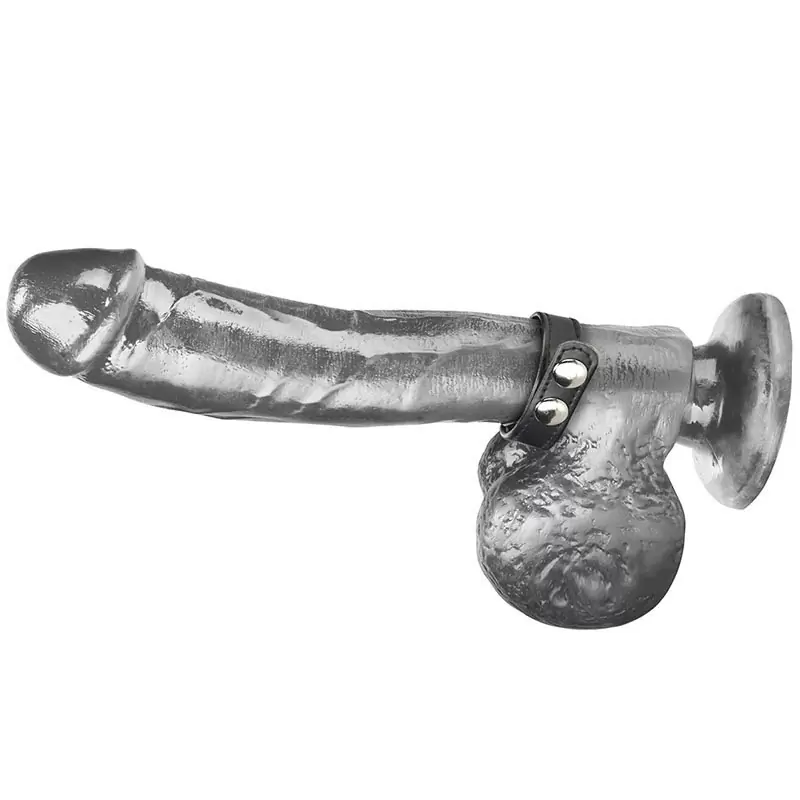 Кольцо на пенис из искусственной кожи Snap Cock Ring на заклепках – черный