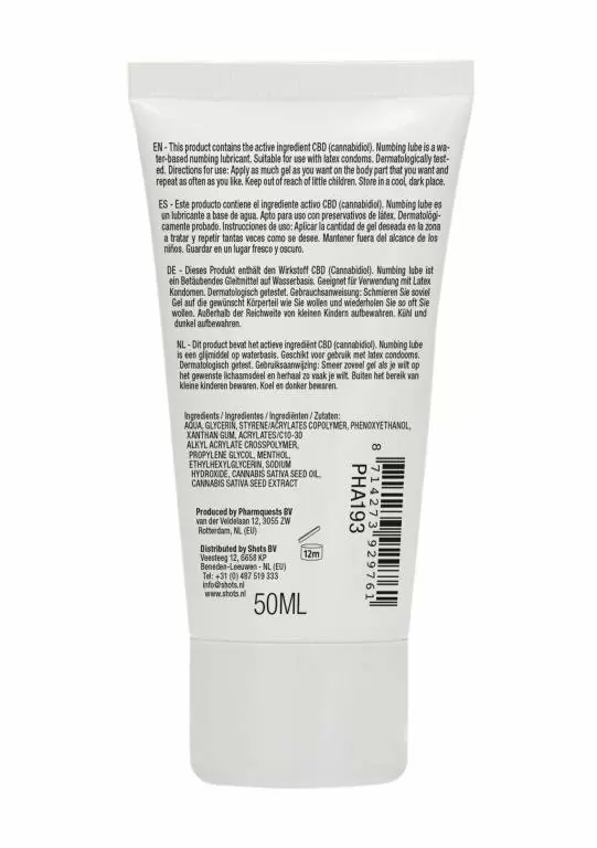 Пролонгирующий лубрикант Shots toys Numbing Natural CBD, увлажняющий, с добавлением каннабидиола, 50 мл