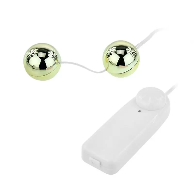 Шарики вагинальные гладкие Golden Ball с вибрацией и пультом управления – золотой