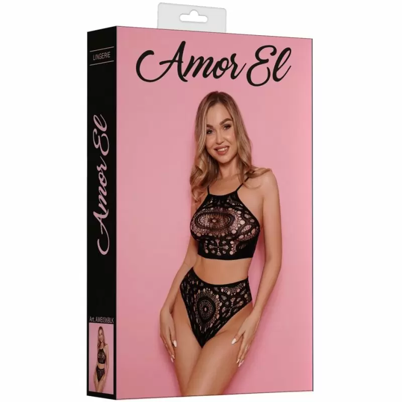 Комплект из топа и трусиков с узором в виде калейдоскопа (чёрный)