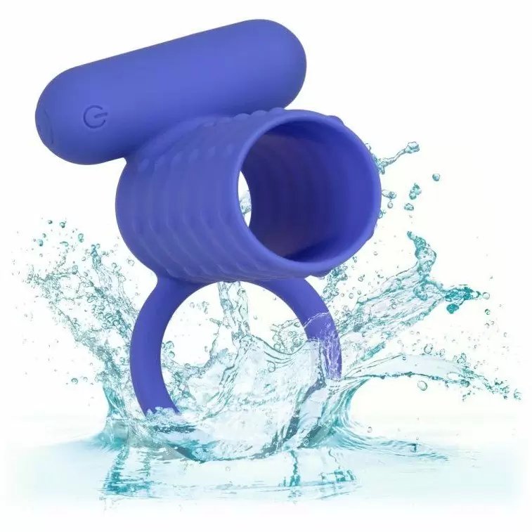 Ребристое виброкольцо-насадка Silicone Rechargeable Endless Desires Enhancer, 10,25 см, силикон, синий 