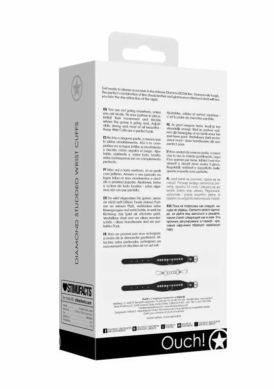 Наручники из искусстственной кожи Diamond Studded Wrist Cuffs, с кристаллами, 34 см, черный