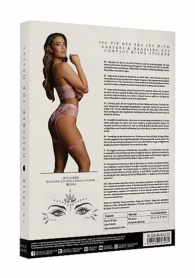 Эротический комплект из бра и высокими трусиками с гартерами и наклейкой. - O/S