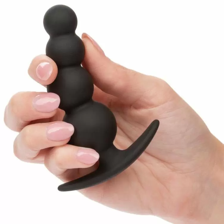 Носимая анальная елочка Boundless Beaded Plug, 9 см, 4 бусины, черный