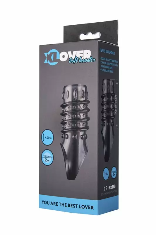 Открытая увеличивающая насадка на пенис TOYFA XLover с подхватом мошонки – серый