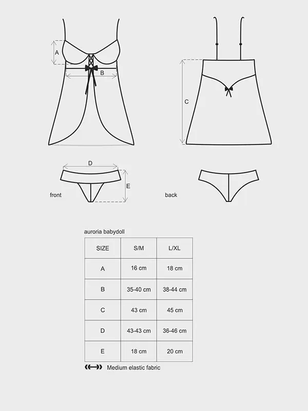 Синий беби долл с нежным кружевным узором и трусики-панти Auroria (Obsessive) – L/XL