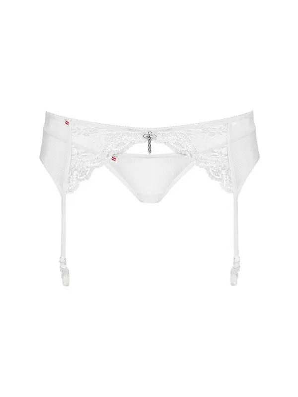 Белый пояс для чулок с кружевной вставкой и стринги Charms (Obsessive) – S/M