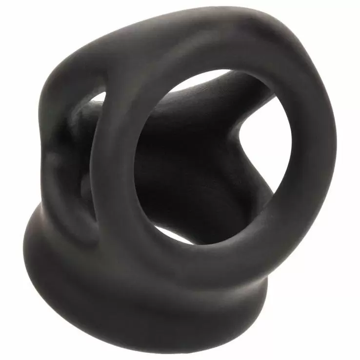 Универсальное эрекционное кольцо Alpha Liquid Silicone Dual Cage & Ring, с подхватом мошонки, диаметр 3,75 см, ТПЕ, черный