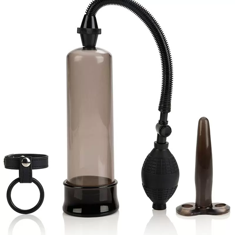 Мужской набор Rock Hard: помпа, анальная пробка и ремешок на мошонку с кольцом