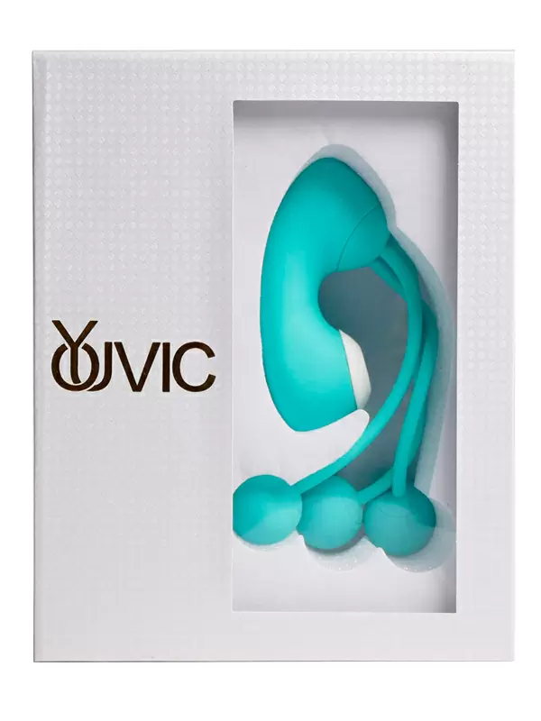 Вакуумный стимулятор клитора Youvic с вагинальными виброшариками, 16 см, 20 режимов, бирюзовый