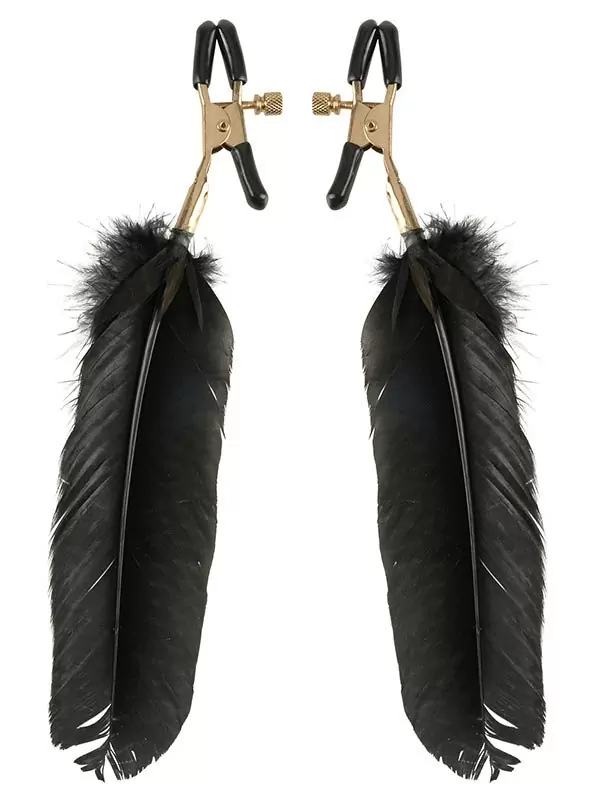 Зажимы для сосков Feather Nipple Clamps с перьями – черные с золотом