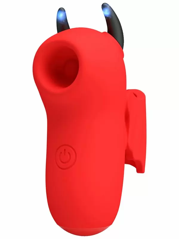 Вакуумный мини-стимулятор клитора Pretty Love Magic Devil, 7см, на палец, с электростимуляцией, красный