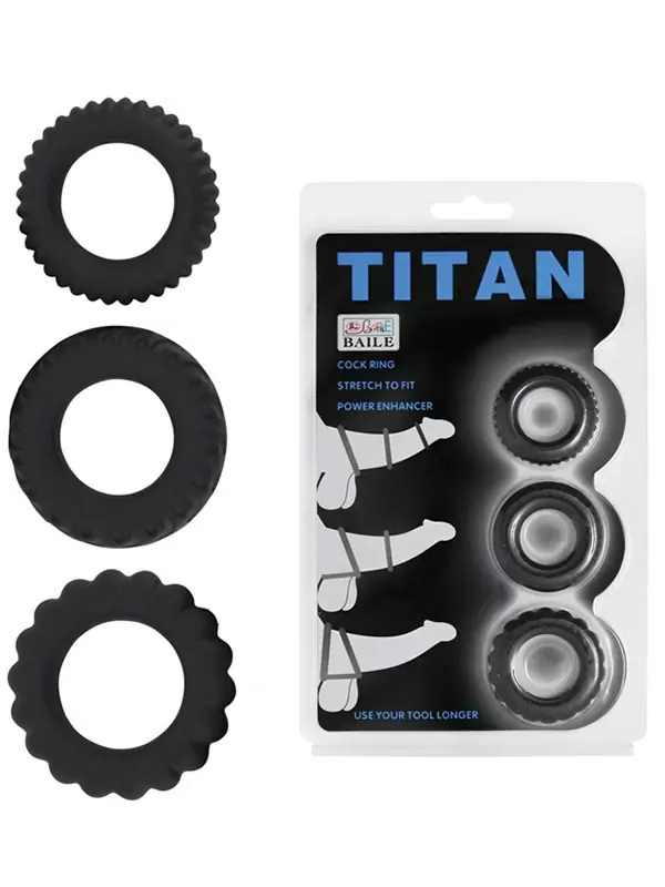 Набор из 3-х эрекционных колец Titan с рельефом – черный