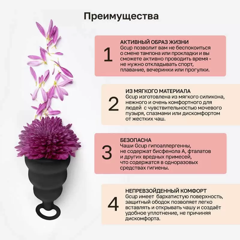 Gvibe Gcup Black силиконовая менструальная чаша с защитой от протечек, 10 мл