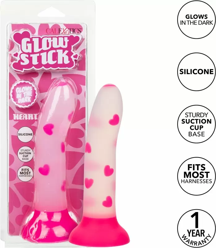 Светящийся фаллоимитатор California Exotic Novelties Glow Stick Heart, 15,2 см, силикон, белый с розовым