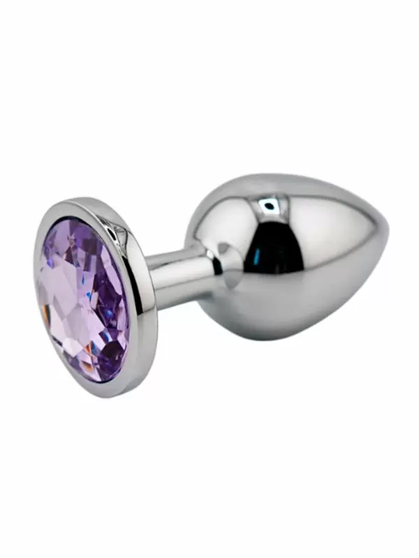 Серебряная анальная пробка с нежно-фиолетовым кристаллом (Large)
