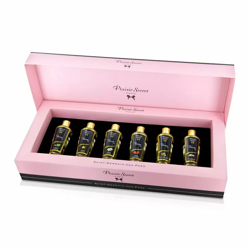 Набор французских массажных масел, 6шт по 30мл:  монои, ваниль, экзотические фрукты, кокос, клубника и натуральный.