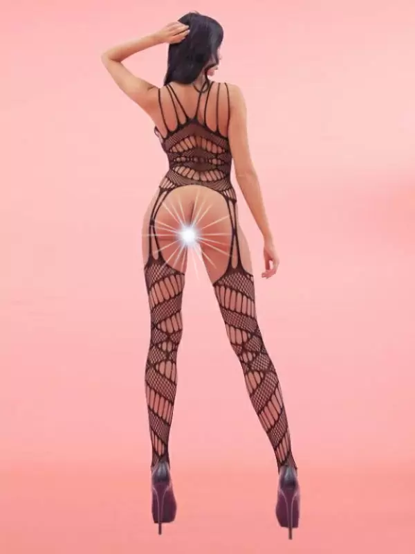 Кетсьюит (боди-комбинезон) Agata S/L - черный и Маска на глаза Sitabella, открытая