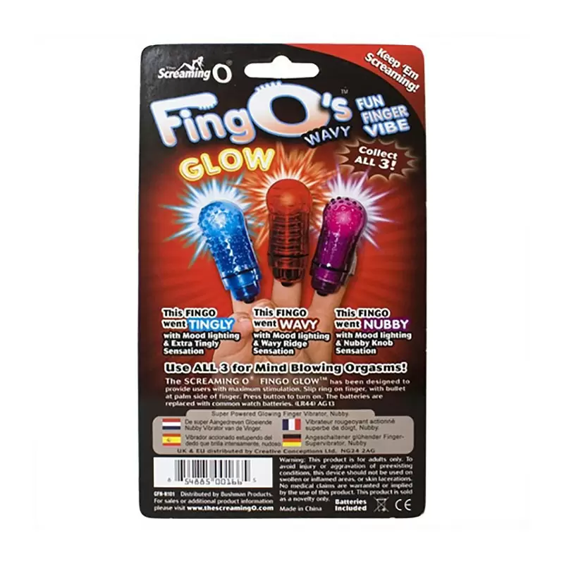 Светящийся вибростимулятор на палец Screaming O - Fing O Glow с волнами – красный