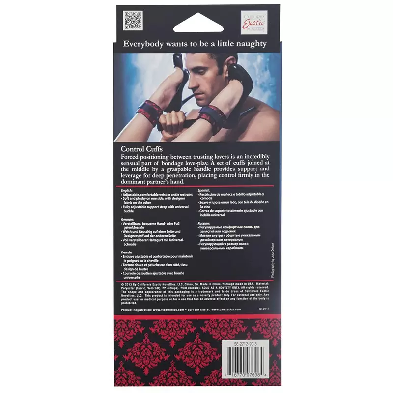 Оковы для ног Scandal Control Cuffs, атласные, черный с красным 