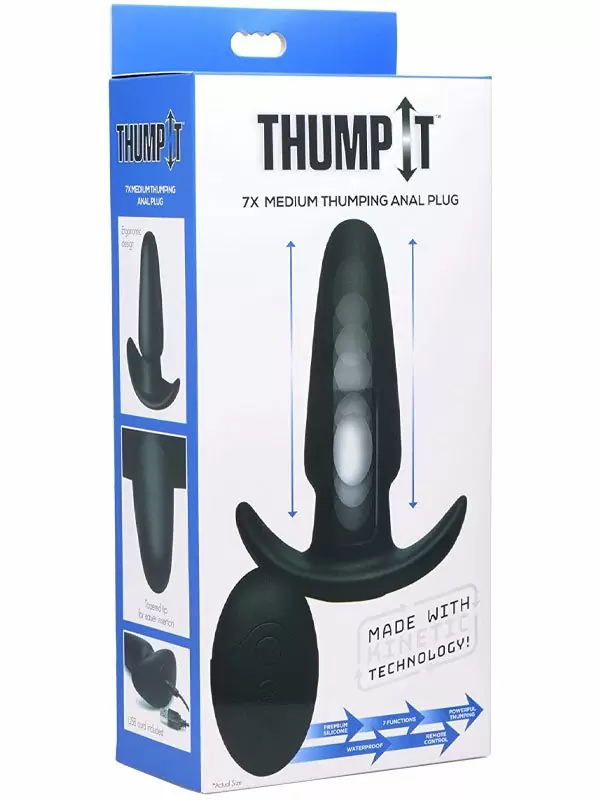 Анальная пробка Kinetic Thumping, гладкая с функцией толчков, 13,3 см, 4 режима, черный