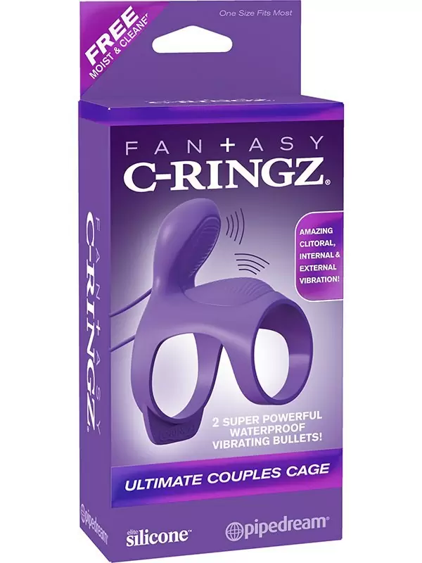 Эрекционное кольцо-насадка Ultimate Couples Cage с вибрацией – фиолетовый