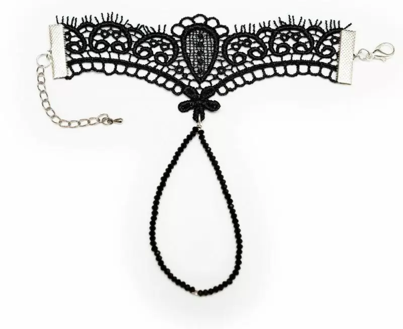 Черный кружевной браслет ручной работы с бусинками Dolce Piccante Bello fiore - XS