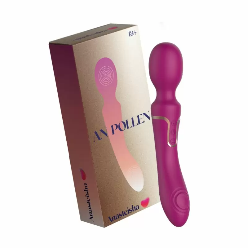 Двусторонний вибратор Anasteisha AN Pollen, 21 см, 20 режимов, с пульсацией, вишневый