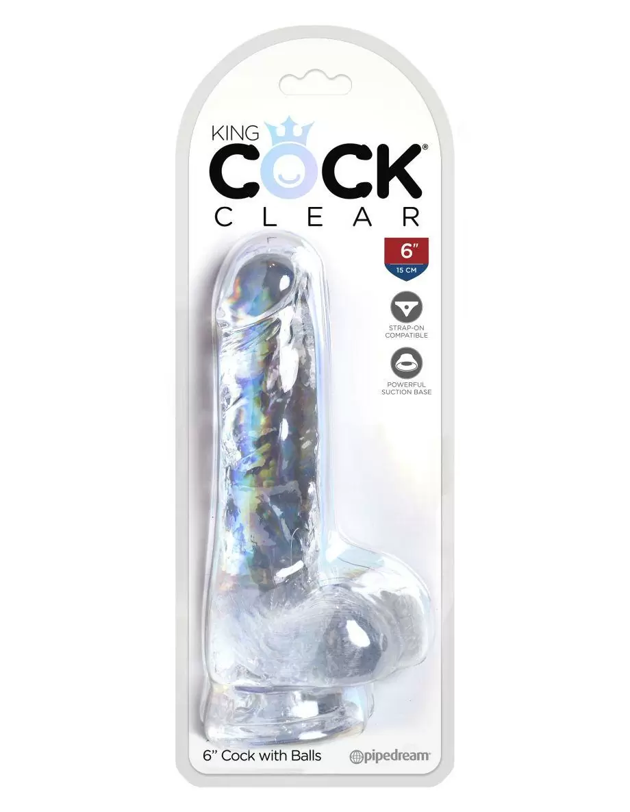 Прозрачный фаллоимитатор с мошонкой на присоске King Cock Clear 6 Cock with Balls