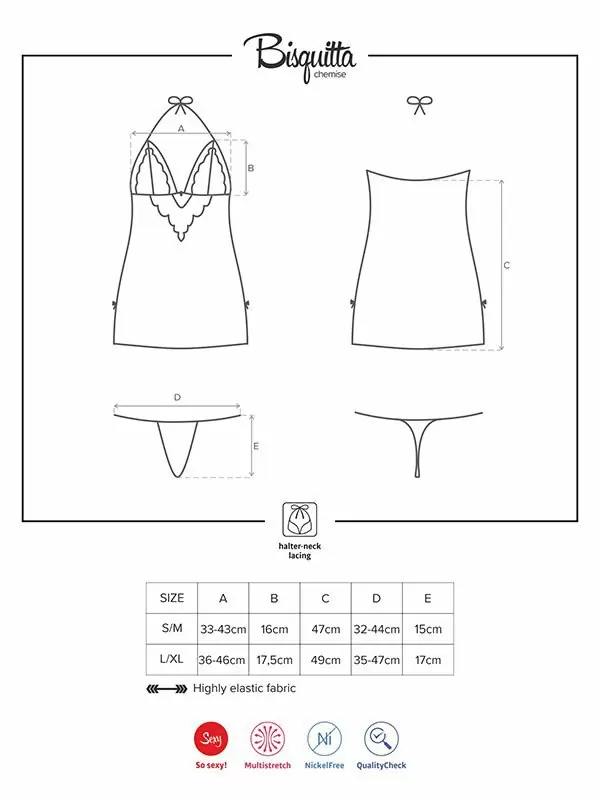 Белая полупрозрачная сорочка с кружевным бюстье и стринги Bisquitta (Obsessive) – S/M