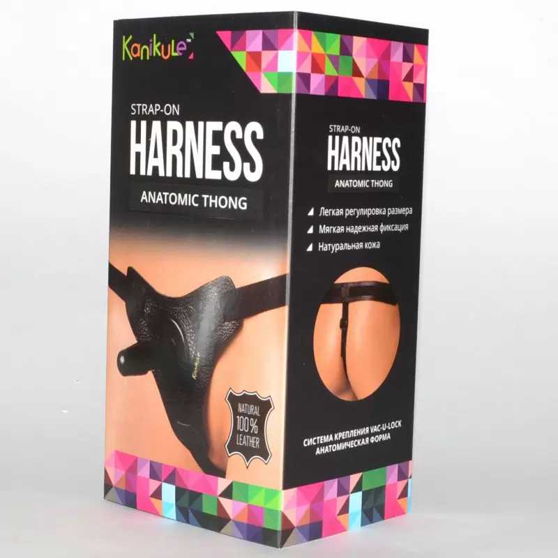 Страпон-трусики Kanikule Anatomic Thong кожаные – черный