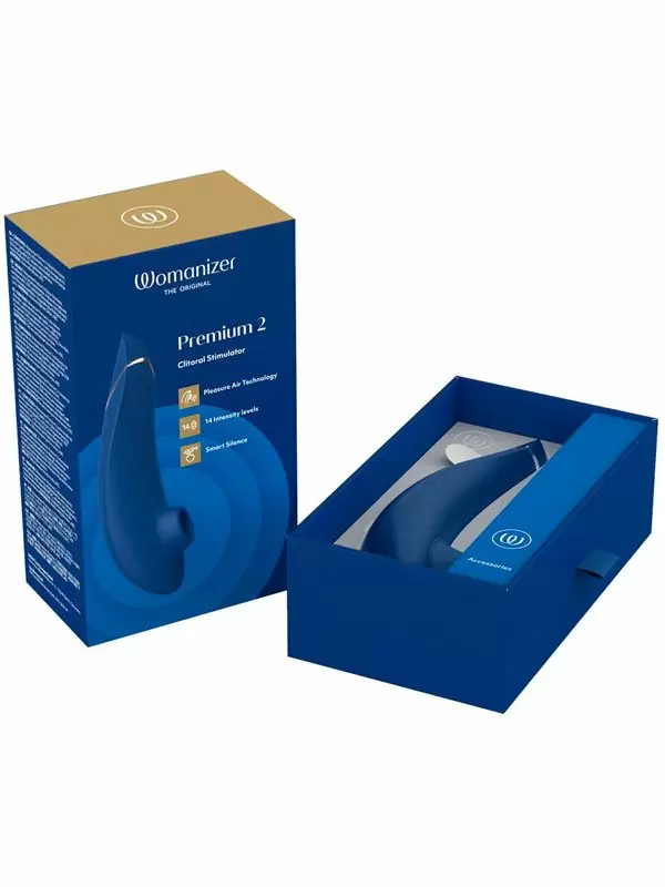 Вакуумный стимулятор клитора Womanizer Premium 2, функция умного отключения звука, 14 скоростей, черника
