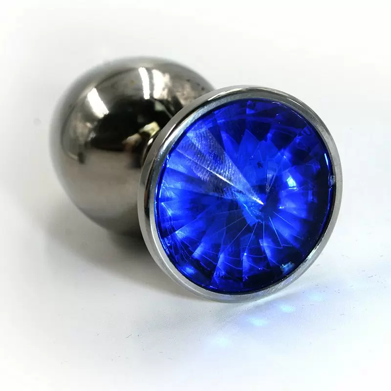 Большая алюминиевая анальная пробка Kanikule Large с кристаллом – серебристый с синим