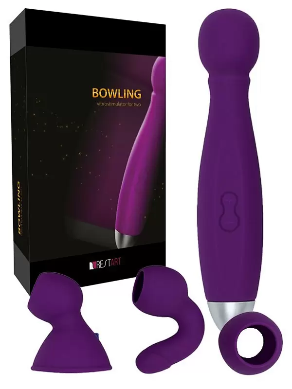 Перезаряжаемый вибростимулятор с тремя насадками для двоих Bowling – фиолетовый