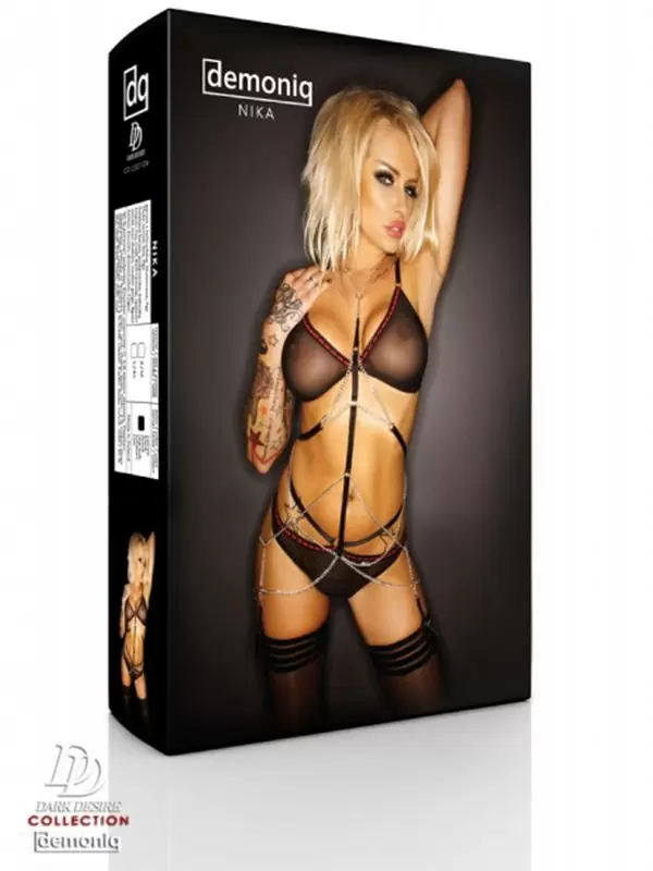 Эксцентричный комплект белья с цепями Demoniq Nika – L/XL