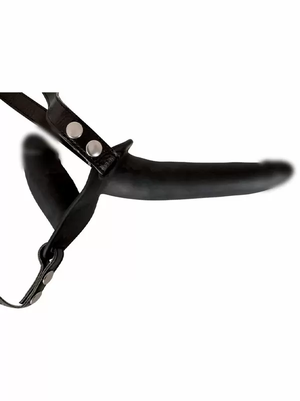 Реалистичный страпон Double Strap On, двойной, вагинально-анальный, силикон, черный