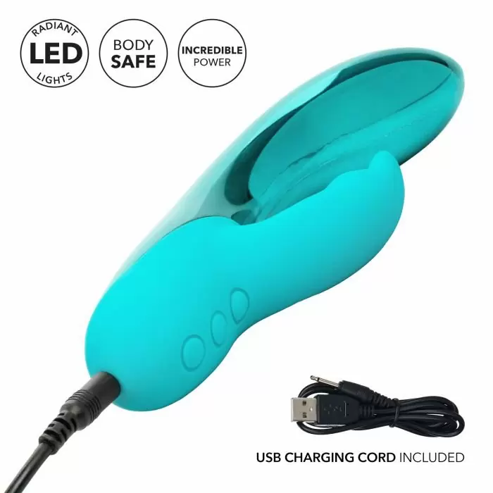 Вибромассажер-кролик DazzLED Brilliance с пульсирующей светодиодной подсветкой - бирюзовый