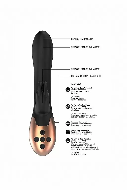 Вибромассажер кролик с вибрацией и функцией нагрева Opulent (черный)