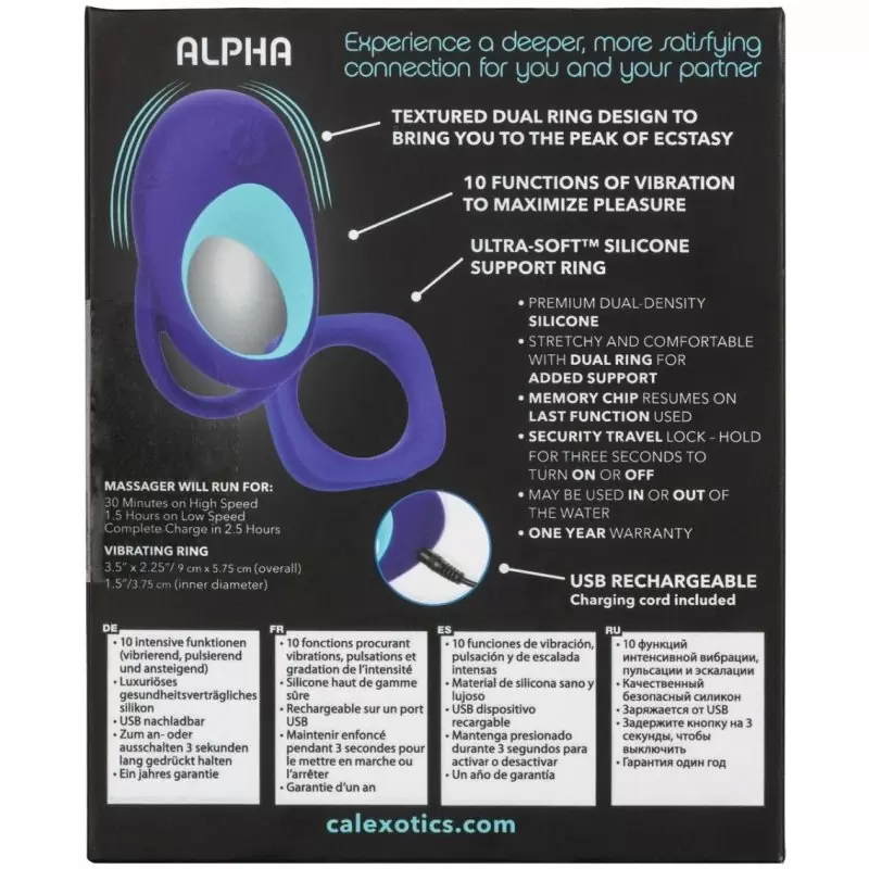 Набор эрекционных колец LINK UP ALPHA, 10 режимов, 9 см, силикон