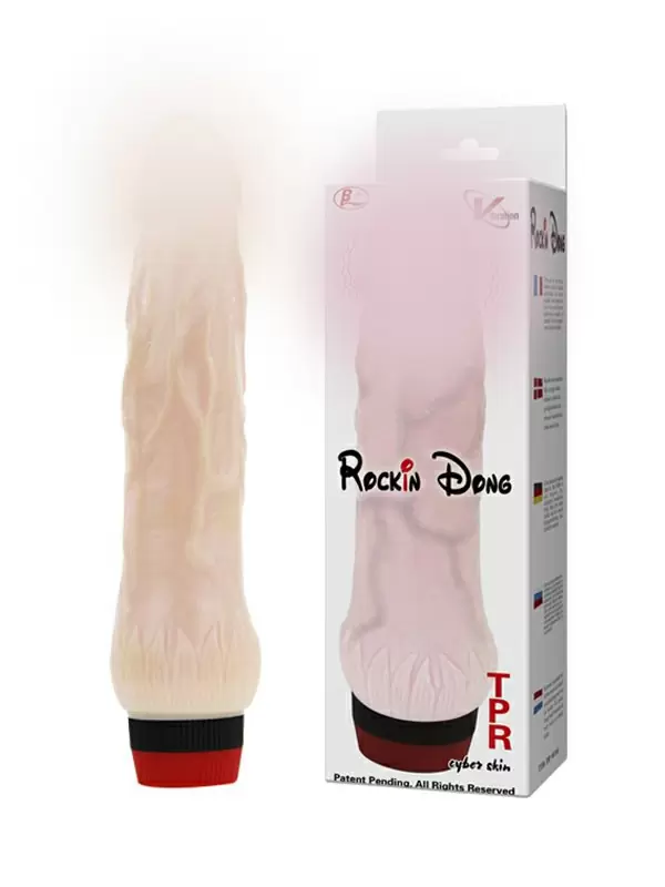 Рельефный фаллоимитатор Rocking Dong с вибрацией – телесный