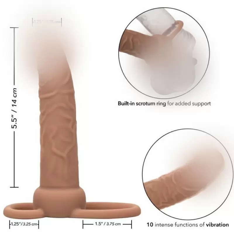 Реалистичная вибронасадка Performance Maxx Rechargeable Dual Penetrator, для двойного проникновения, 14 см, 10 режимов, телесный